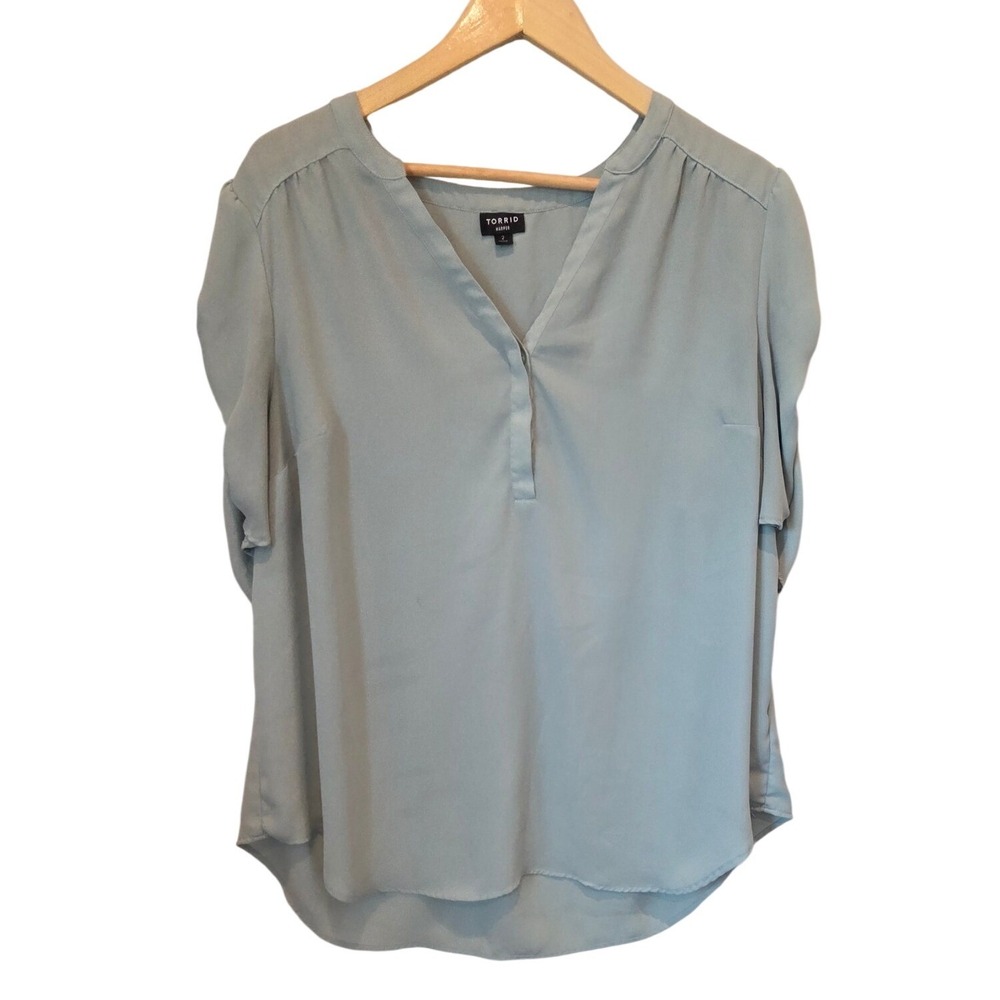 Torrid Harper Blouse Polyester Chiffon Ruched Sleeve Flowy Sage Green Office 2X